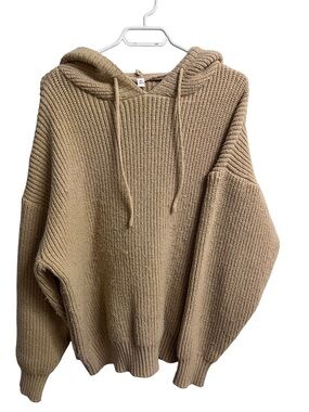 Relaxed Hooded Knit Sweater in Tan